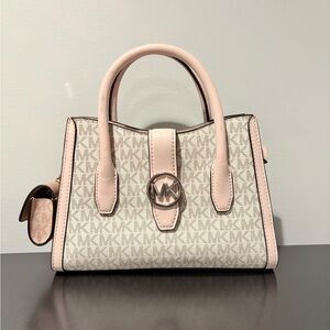 Michael Kors Satchel in Pink and Cream with AirPod Holder